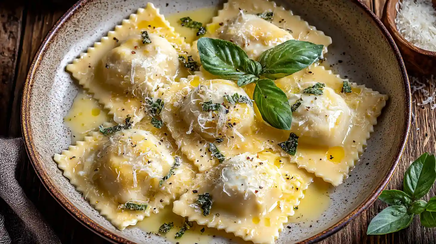 Burrata Ravioli Recipe: Fall in Love with Every Luxurious Bite 4 Burrata ravioli served in lemon butter sauce with basil and parmesan