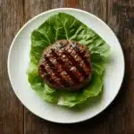 How to Make a Juicy Lean Beef Patty Nude-Healthy and Delicious 5 Juicy grilled lean beef patty served on a crisp butter lettuce leaf, no bun.