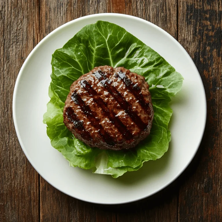 Juicy grilled lean beef patty served on a crisp butter lettuce leaf, no bun.