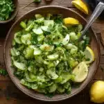 How to Make the Best Scungilli Salad: Authentic Italian Recipe 5 Rustic ceramic bowl brimming with sliced scungilli salad, celery ribbons, fresh parsley, cracked pepper, and bright lemon wedges on a wooden table.
