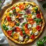 Cottage Cheese Pizza Crust - Healthy, Crisp, and Protein-Packed 6 Baked cottage cheese pizza crust topped with colorful vegetables