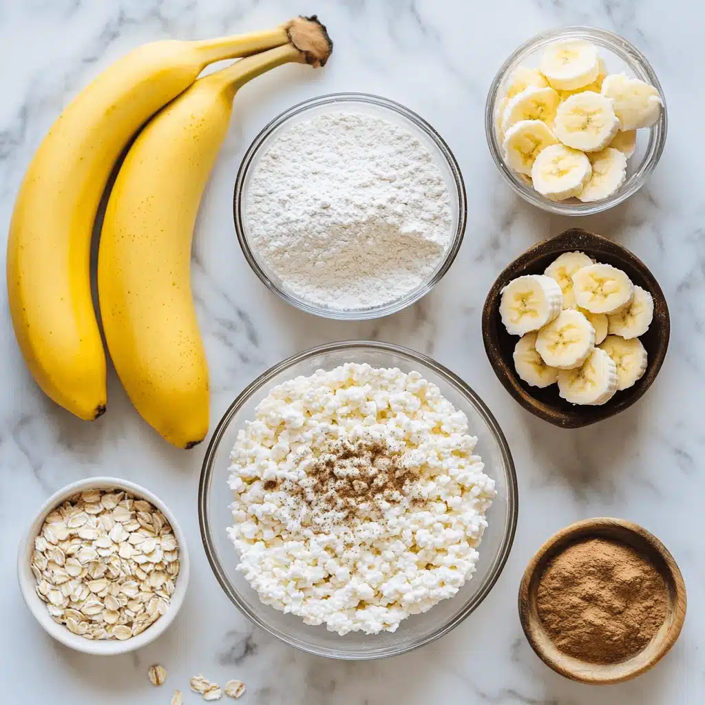 Cottage Cheese Banana Pancakes That Taste Like a Weekend Treat 7 Cottage cheese, bananas, oats, flour, and cinnamon arranged for pancake recipe