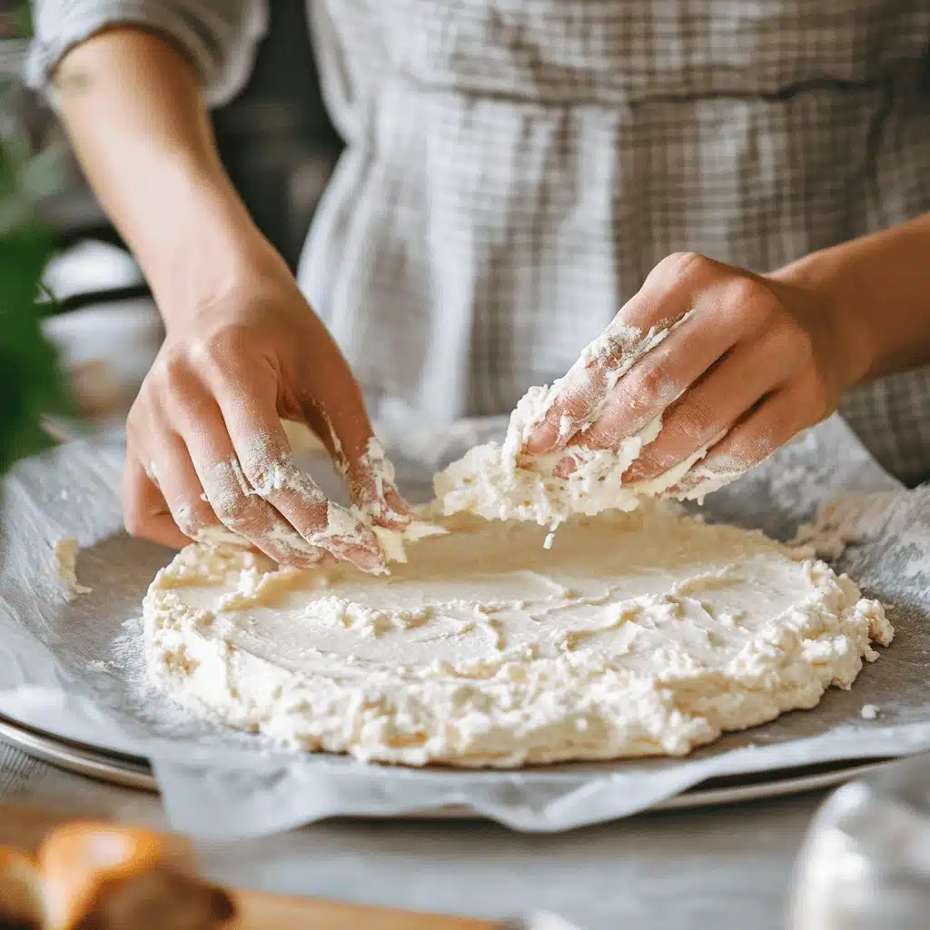Cottage Cheese Pizza Crust - Healthy, Crisp, and Protein-Packed 8 Woman shaping cottage cheese pizza dough on parchment paper