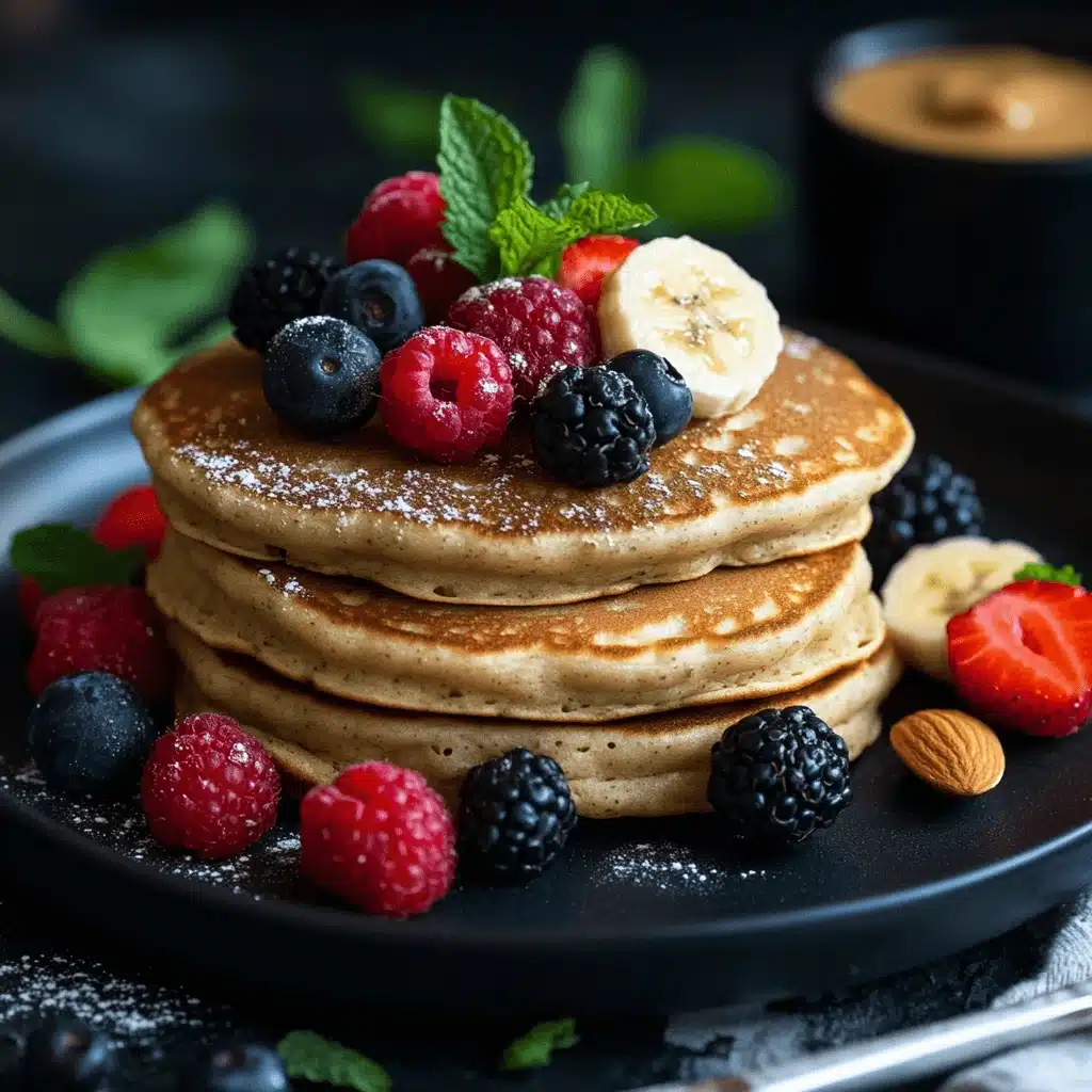 Cottage Cheese Banana Pancakes That Taste Like a Weekend Treat 9 Stack of banana pancakes topped with fresh berries and mint