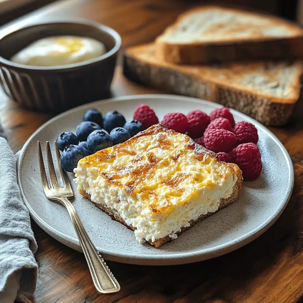 Cottage Cheese Egg Bake: A High-Protein Southern Comfort Recipe 11 Slice of cottage cheese egg bake served with blueberries and raspberries