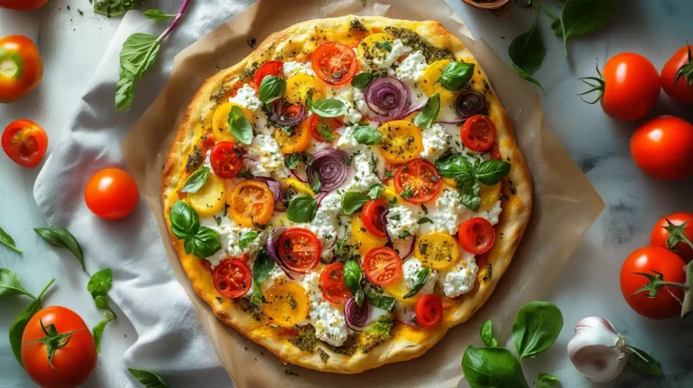 Vertical view of two cottage cheese pizzas with fresh toppings