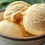 lucuma ice cream scoops in ceramic bowl