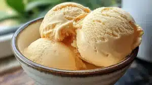 lucuma ice cream scoops in ceramic bowl