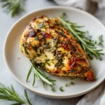 Italian Herb Baked Chicken Breast 3 Italian herb baked chicken breast served on a white plate with fresh rosemary and thyme.