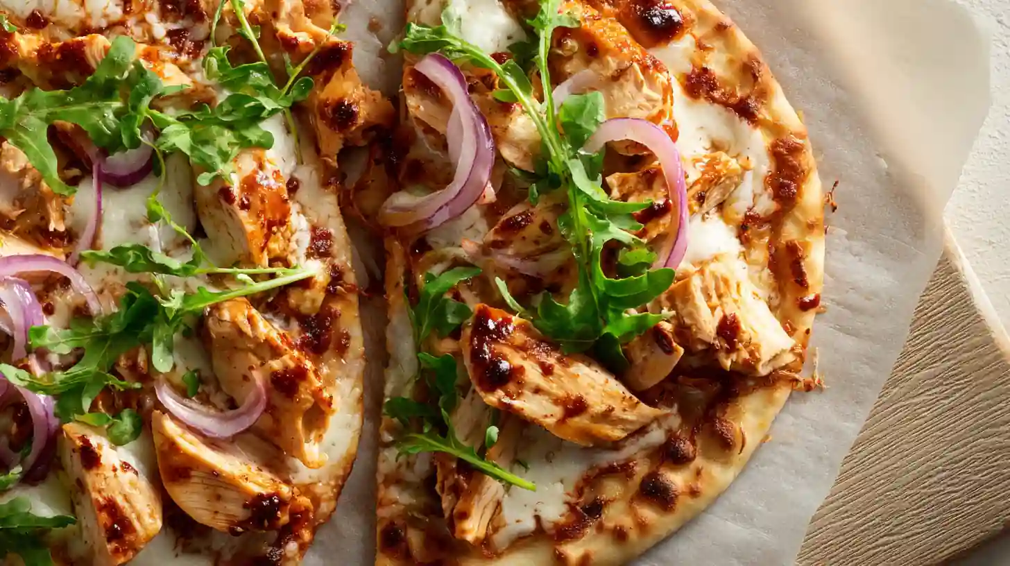 Creamy Spinach Chicken Skillet 2 Creamy spinach chicken in a large skillet with garlic cloves on a rustic spring kitchen counter.