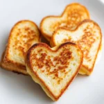 Heart-Cut Grilled Cheese Bites 2 stack of heart-shaped grilled cheese sandwiches with crisp buttered bread and melted cheese centers